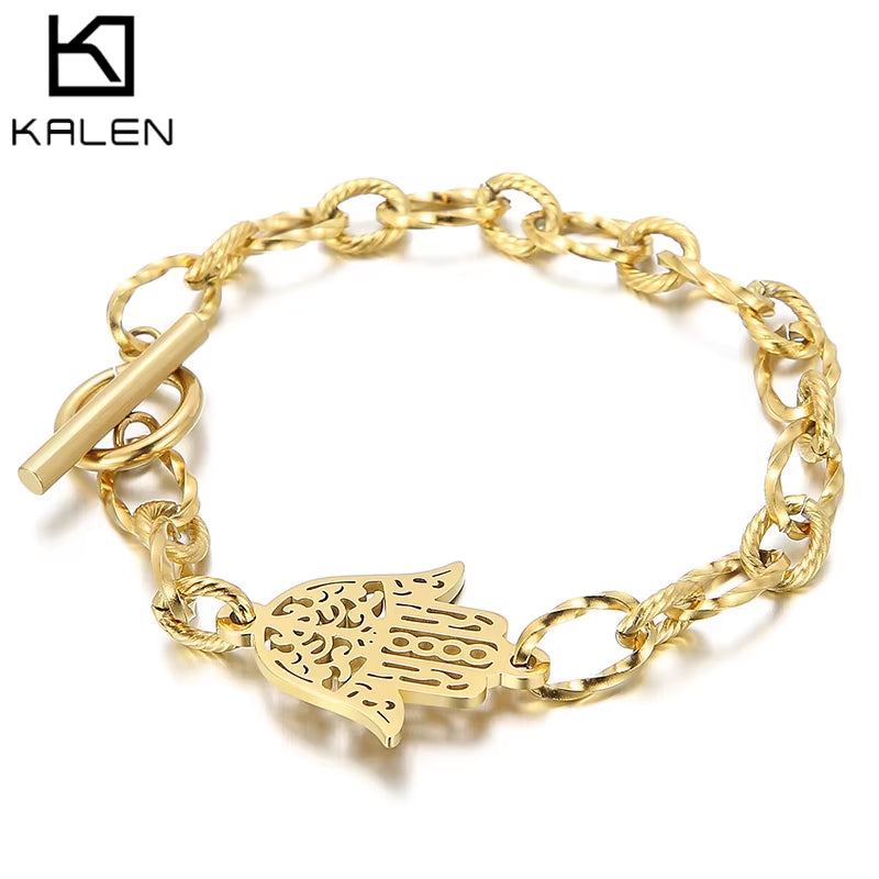 Stainless Steel Chain Bracelets for Women Gold Silver Color for Pendant Hamsa Bracelets Jewelry
