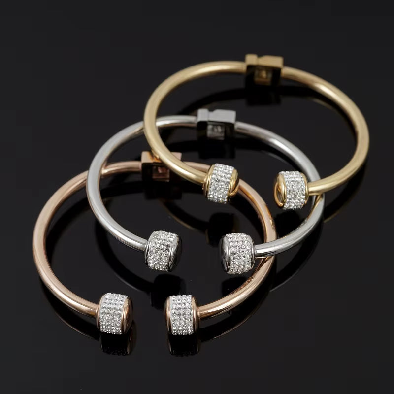 Luxury Gold-Plated CZ Crystal Women Bracelet Stainless Steel Cuff Bangle for Women'S Charm Wristband Jewelry Drop Shipping